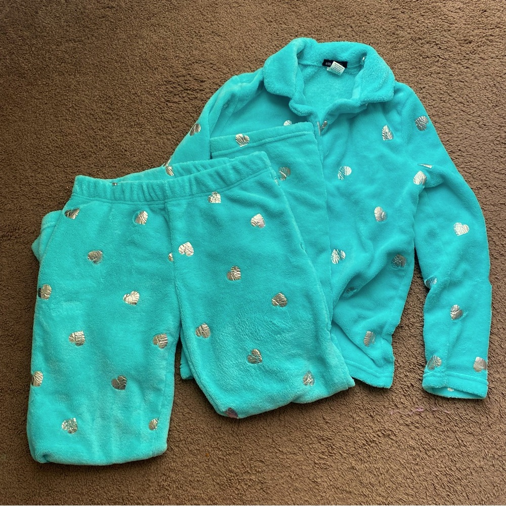 Fuzzy Heart pajama pants and button